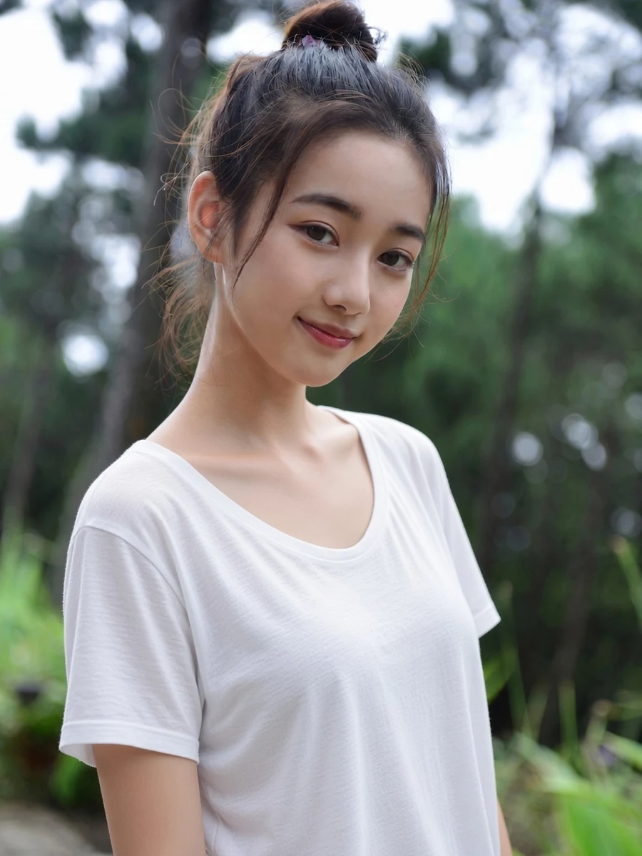 屋外でこちらを見る女性