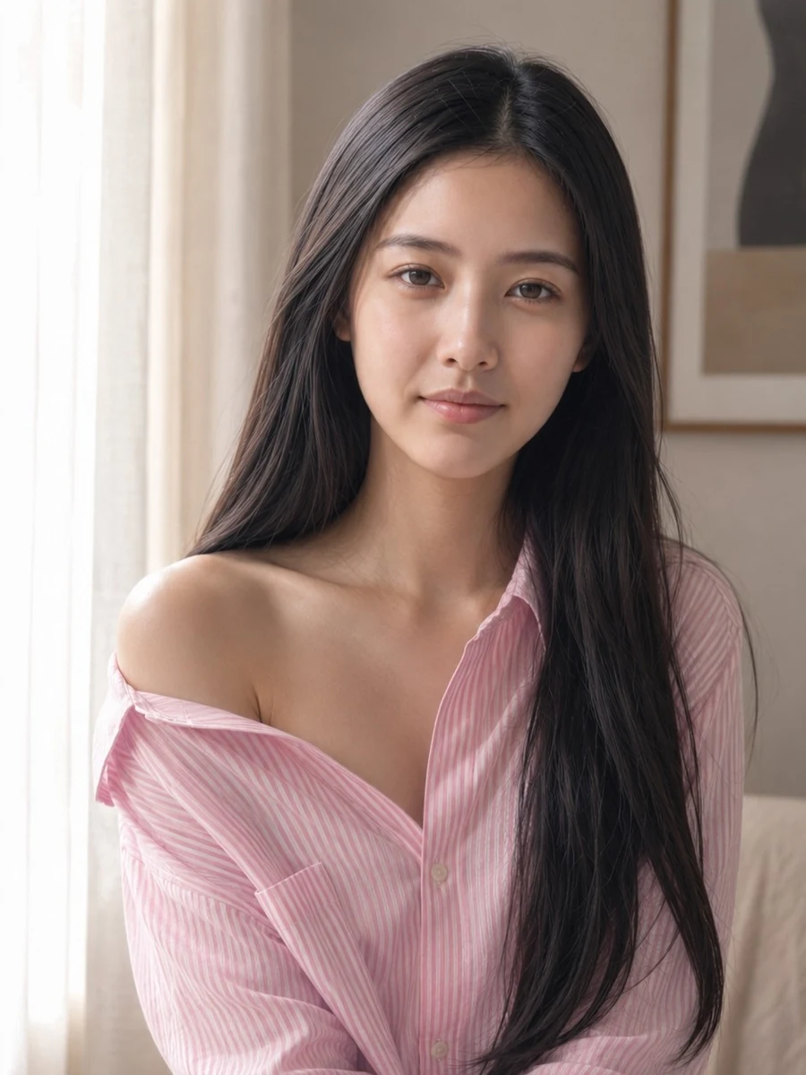 窓辺でこちらを見る女性